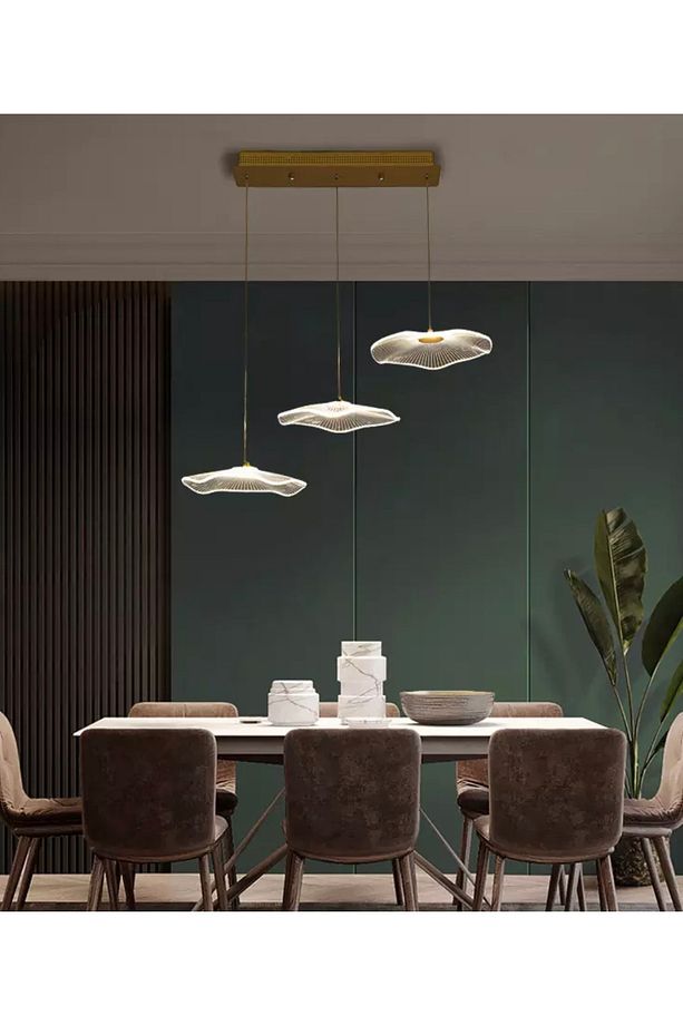 Luxury Exclusive Üçlü Sıralı Sarkıt Led Avize Jellyfish Gold Sarı Ledli Avize - 4