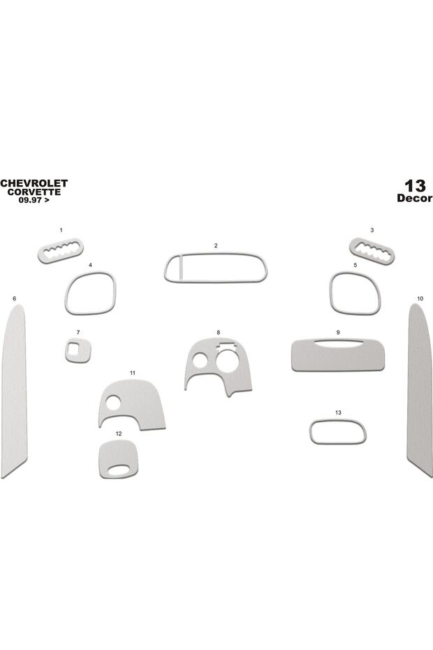 Meriç ® Chevrolet Corvette Front Glove Box Trim Aluminum 13 Pieces 1997-2005