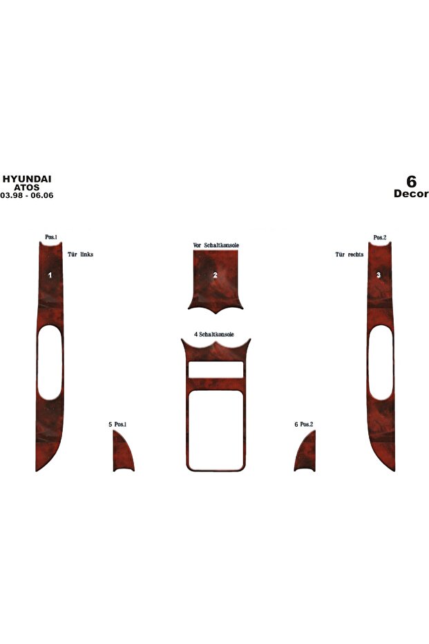 Meriç ® Hyundai Atos Front Glove Box Trim Mahogany 6 Pieces 1998-2006