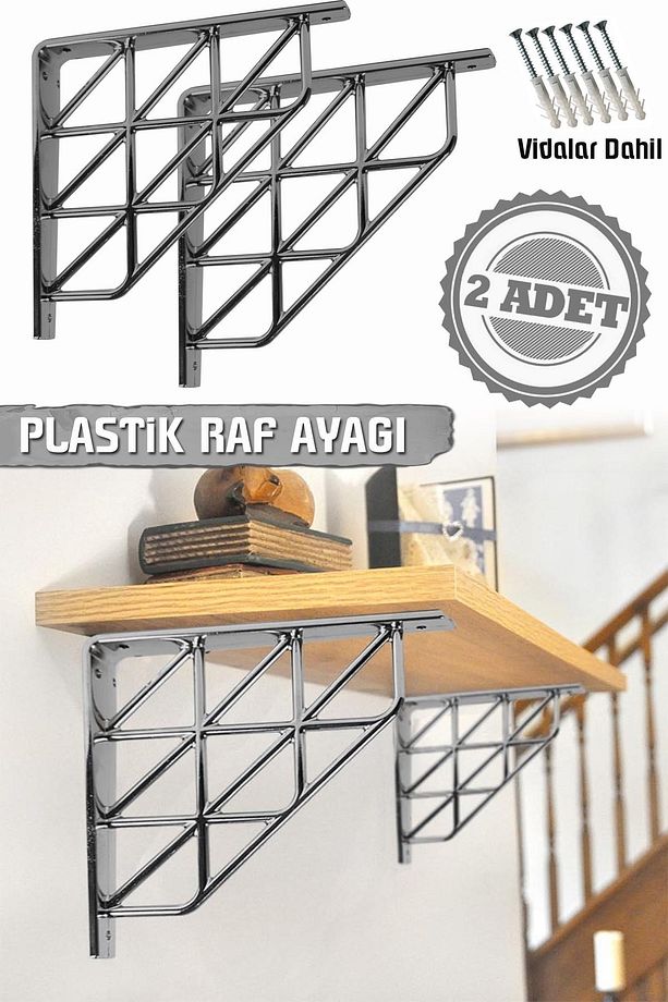 Raf Ayağı Ferforje Üçgen Desen Plastik Raf Ayağı Seti 2 Adetli Bd094r - 1