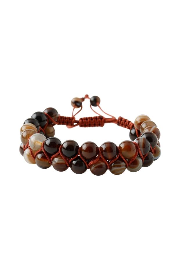 Brown Eye Agate 8mm Double Row Macrame Natural Stone Bracelet