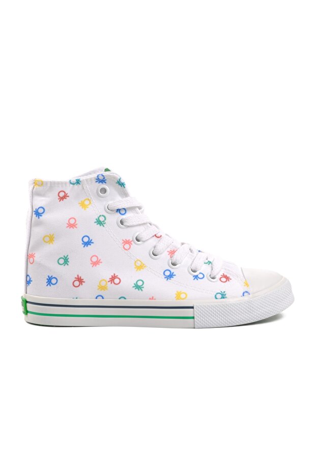 United Colors of Bn-30185 White Canvas Hi Sneaker