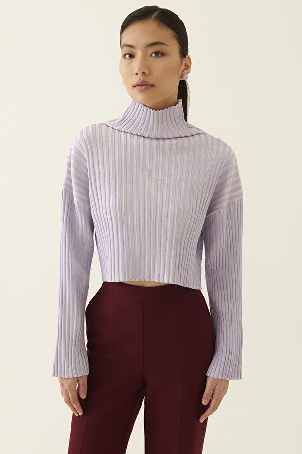 Illas Lilac Ecru Color Women's Knitwear Blouse