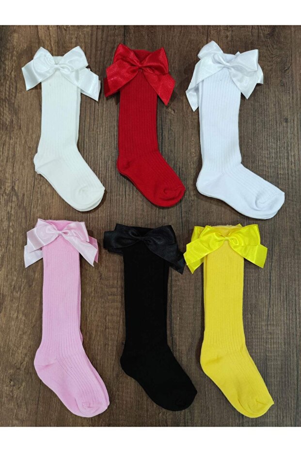 Girl's 6 Pairs of Accessory Bow Cotton Knee-Cuff Socks