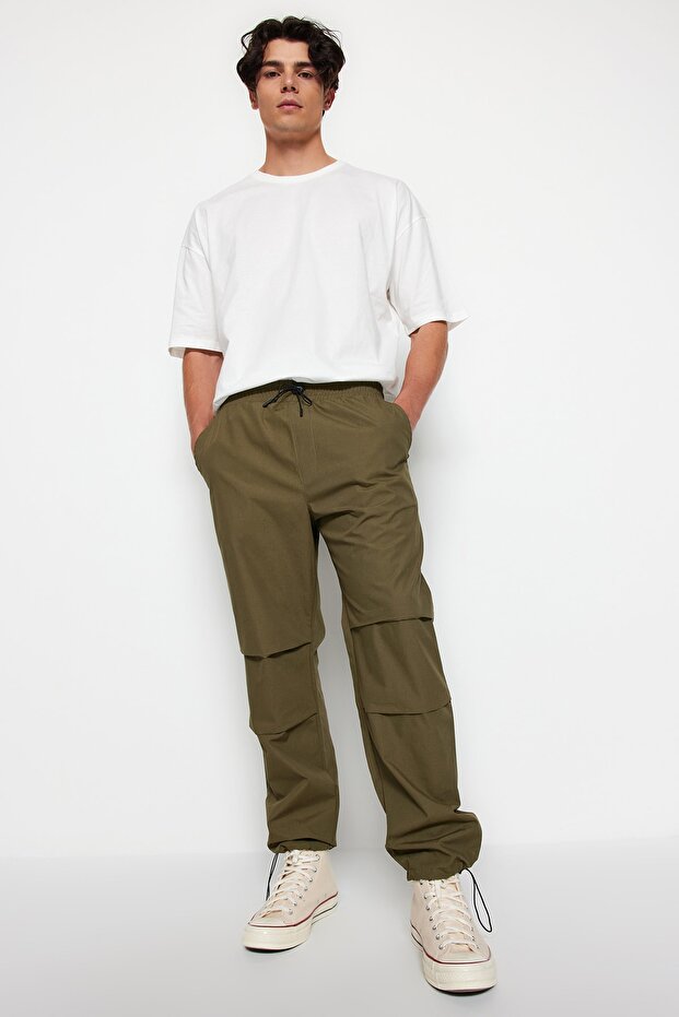 Haki Lastikli Beli Bağlamalı Jogger Fit Baggy Paraşüt Pantolon TMNSS23PL00045 - 2