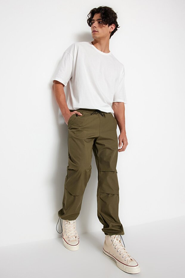 Haki Lastikli Beli Bağlamalı Jogger Fit Baggy Paraşüt Pantolon TMNSS23PL00045 - 5