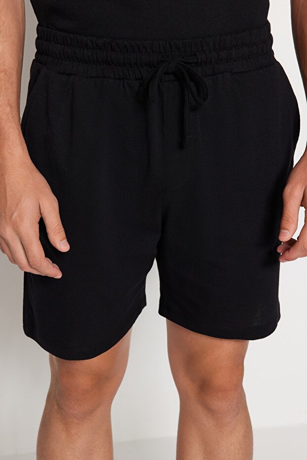 Siyah Regular Fit Örme Şortlu Pijama Takımı TMNSS23PT00038 - 7