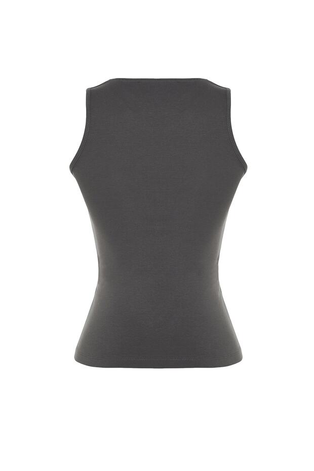 Antrasit Pamuklu Halter Yaka Fitted/Vücuda Oturan Esnek Örme Atlet TWOSS23AL00069 - 8