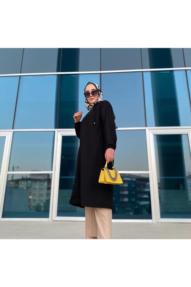 File Detaylı Kapüşonlu Kap - 3