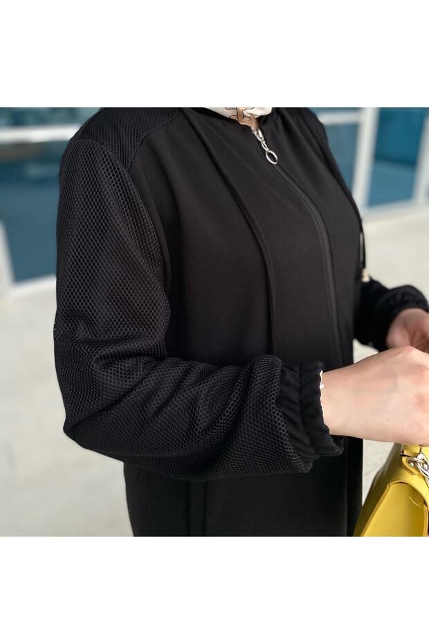 File Detaylı Kapüşonlu Kap - 4