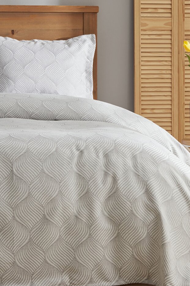 مفرش سرير مزدوج باللون الرمادي - 2