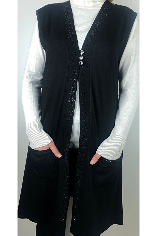 Casual Long Black Combed Cotton Vest