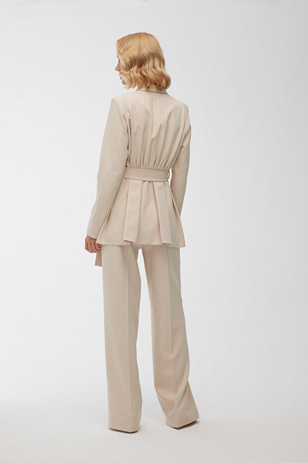 Taşlı Blazer Ceket Bej - 8