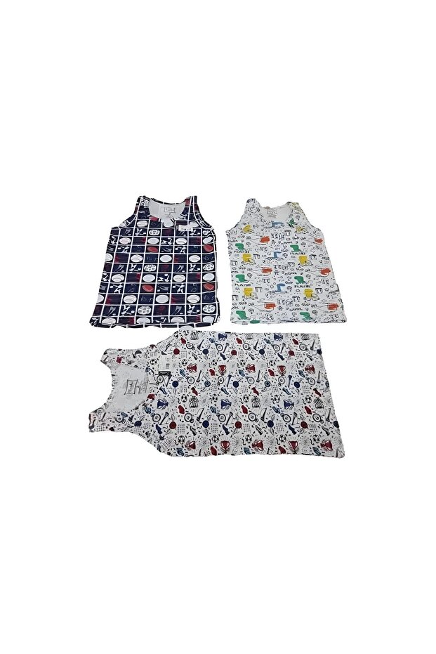 Boy's Colorful Undershirt Cotton Straps Printed Elastane 4-Piece