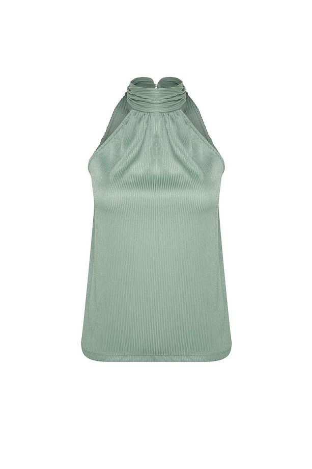Mint Regular/Normal Kalıp Dik Yaka Fit Pilise Esnek Örme Bluz TWOSS23BZ00952 - 6