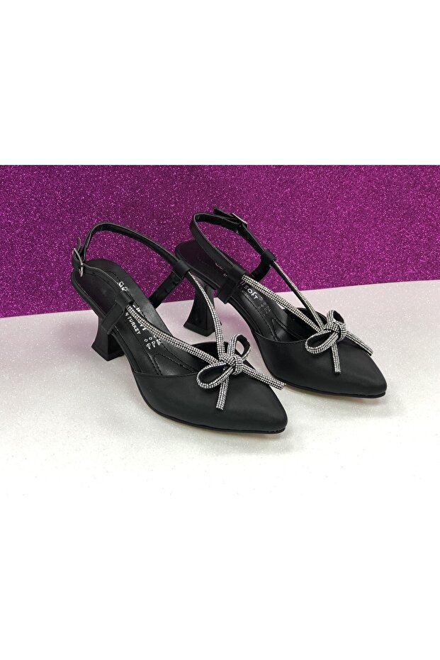 Closed Front Medium Heeled Open Back Stone Evening Dress Shoes