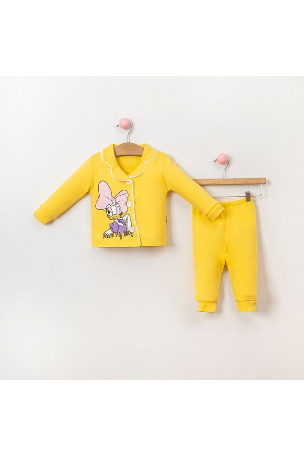 Kız Bebek Daisy Duck Baskılı Önden Düğmeli Pijama Takımı ,alt Üst Gecelik Takımı (6-18 Ay) - 1