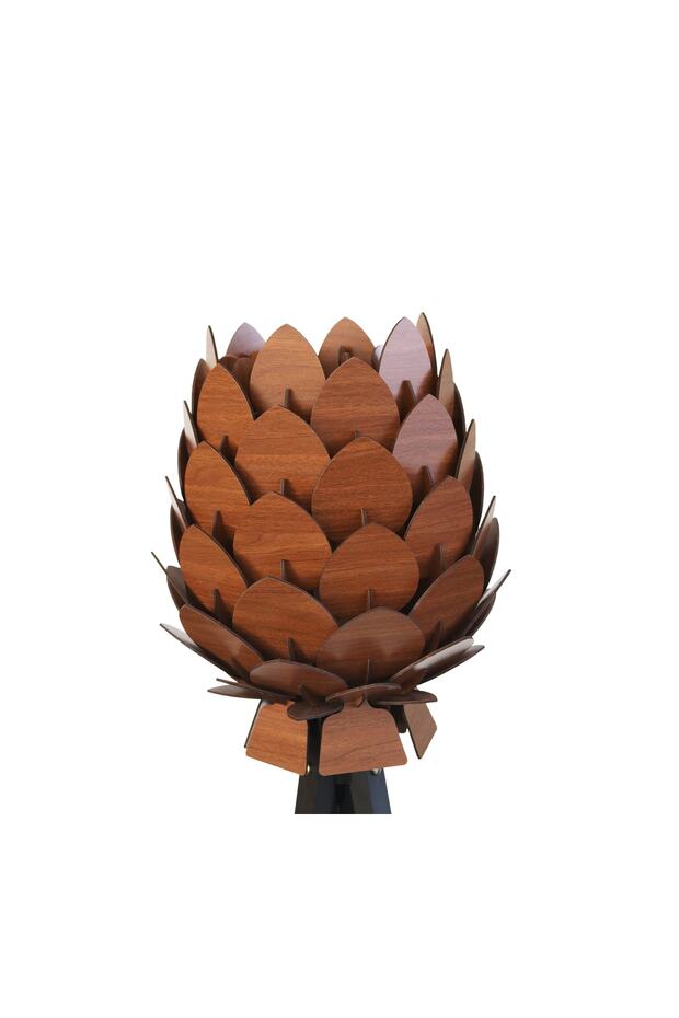 Lambader - Tripod Lambader - Dekoratif Ahşap Lambader - Kozalak Model Lambader - 4