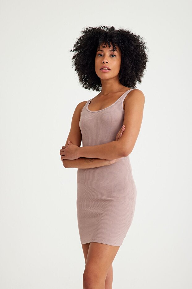 Askılı Fitilli Kaşkorse Elbise - 1