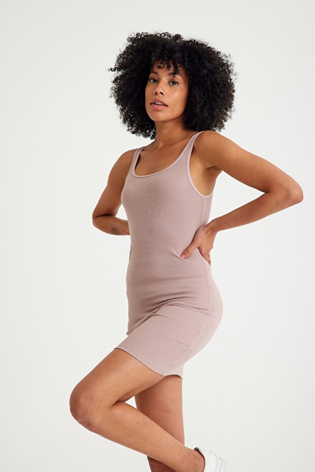 Askılı Fitilli Kaşkorse Elbise - 8