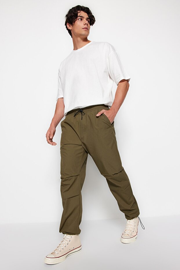 Haki Lastikli Beli Bağlamalı Jogger Fit Baggy Paraşüt Pantolon TMNSS23PL00045 - 4