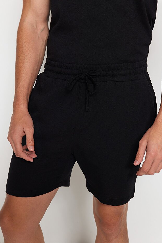 Siyah Regular Fit Örme Şortlu Pijama Takımı TMNSS23PT00038 - 8
