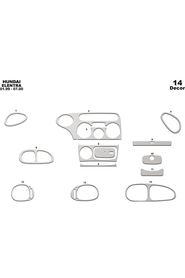 Meriç ® Hyundai Elantra Front Glove Box Trim Aluminum 14 Pieces 1999-2000