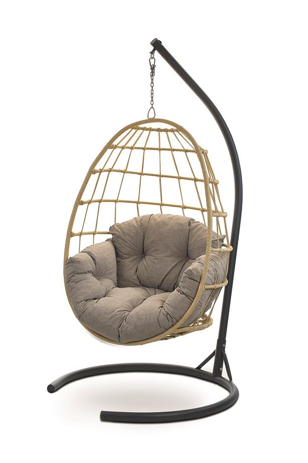 Tavus Tek Kişilik Katlanabilir Kafes Salıncak - Bahçe Salıncağı Krem/gri Kırçıllı - 1