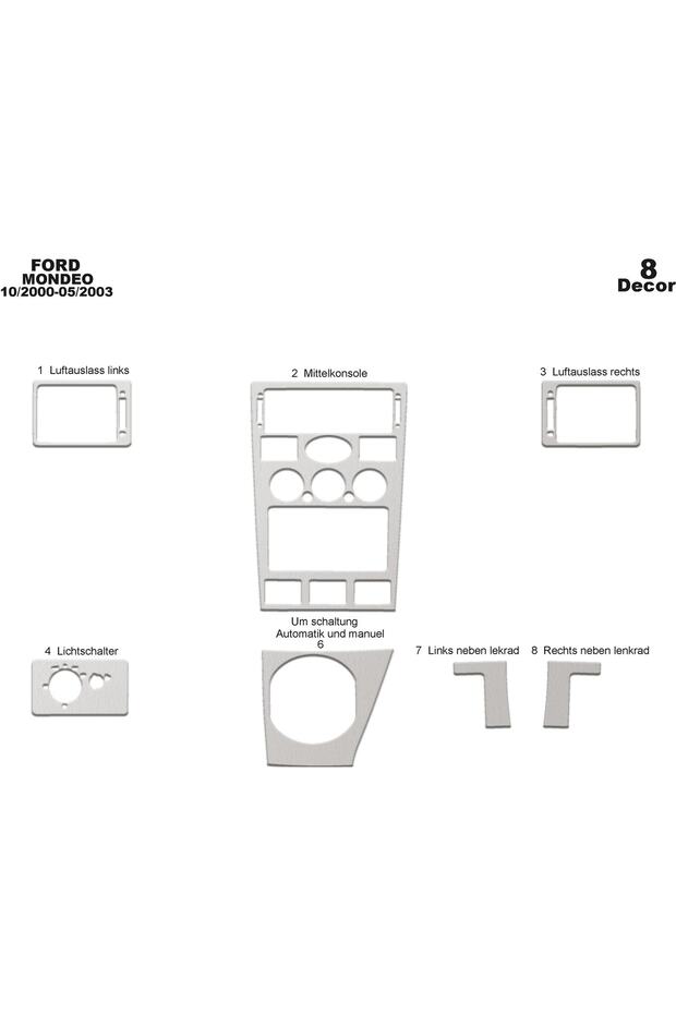 Meric® Ford Mondeo Front Torpedo Trim Aluminum 8 Parts 2000-2003