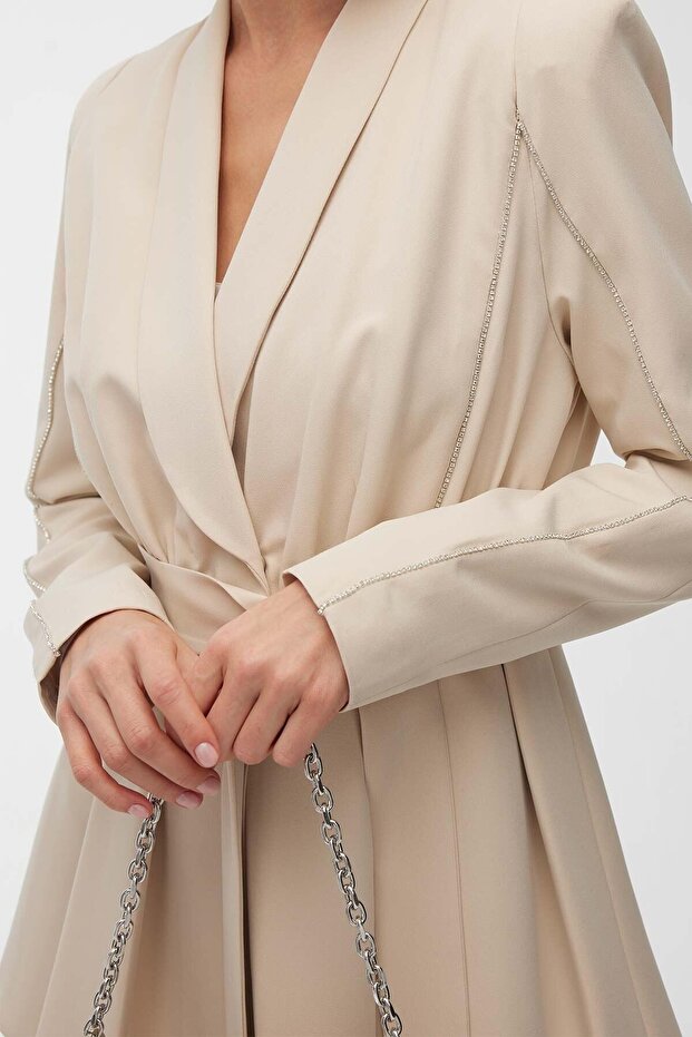 Taşlı Blazer Ceket Bej - 4