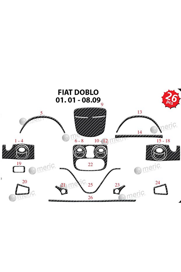 Meriç ® Fiat Doblo Front Glove Box Trim Carbon 26 Pieces 2001-2009