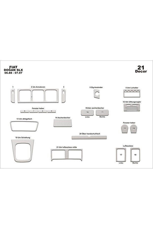 Meriç ® Fiat Doğan Slx Front Torpedo Coated Aluminum 21 Pieces 1988-1997