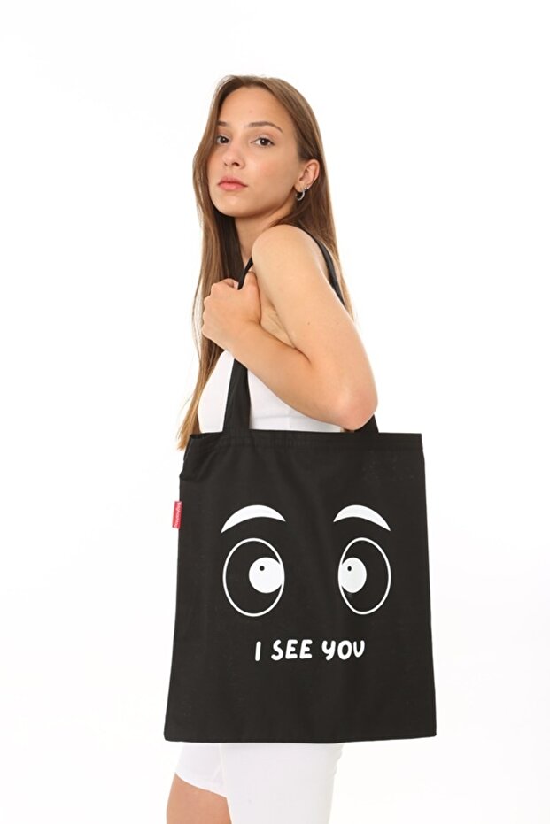 Black Cloth Bag I Se You Printed