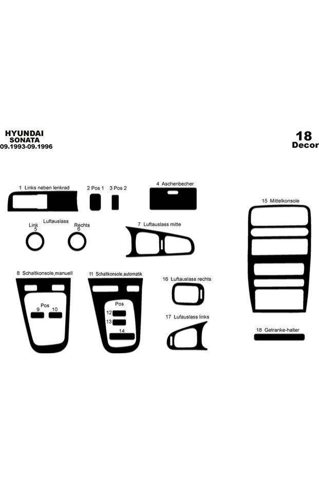 Meriç ® Hyundai Sonata Front Glove Box Trim Gloss Black 18 Piece 1993-1996