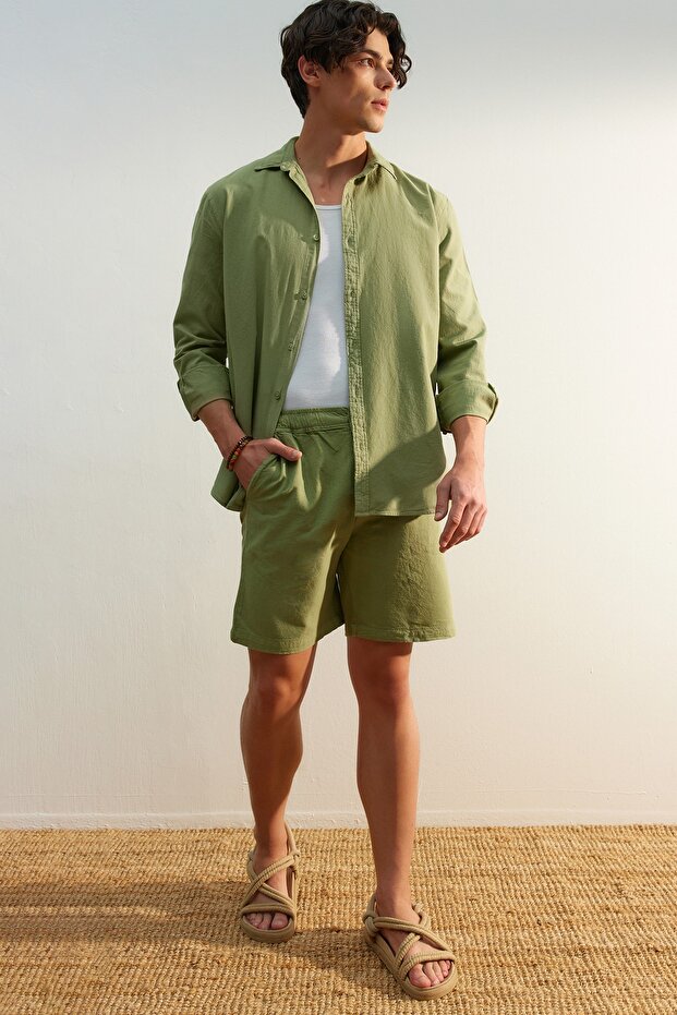 Haki Loose Fit Pamuklu Bağcıklı Şort TMNSS23SR00056 - 2