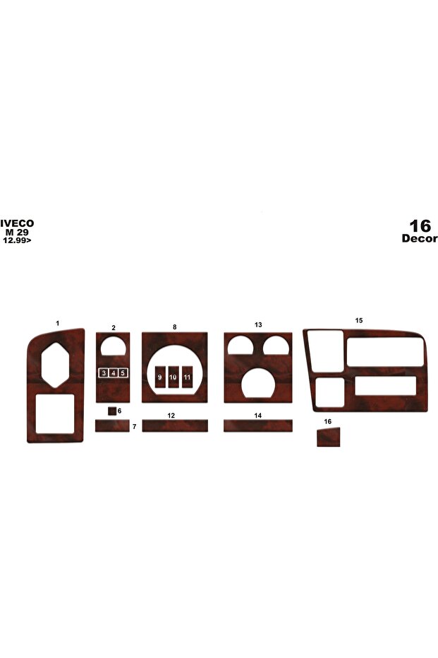 Meriç ® Iveco M29 120 Turbo Front Torpedo Coated Mahogany 16 Pieces 1999-2002