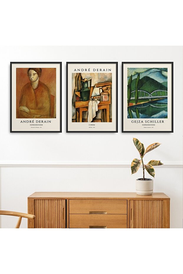 3 Piece Framed Painting Set Andre Derain, Gejza Schiller Classic Works Hpn145