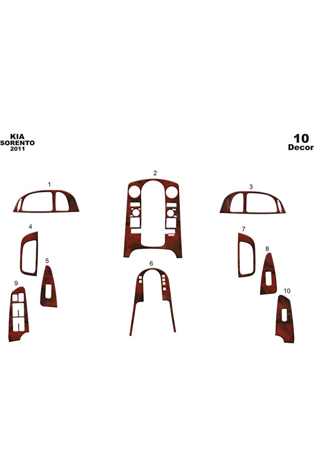 Meric® Kia Sorento Front Torpedo Inlay Mahogany 10 Parts 2011-'