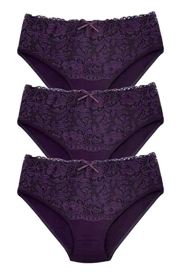 3-Piece Cotton Waist Lace Detailed High Waist Large Size Women's Panties