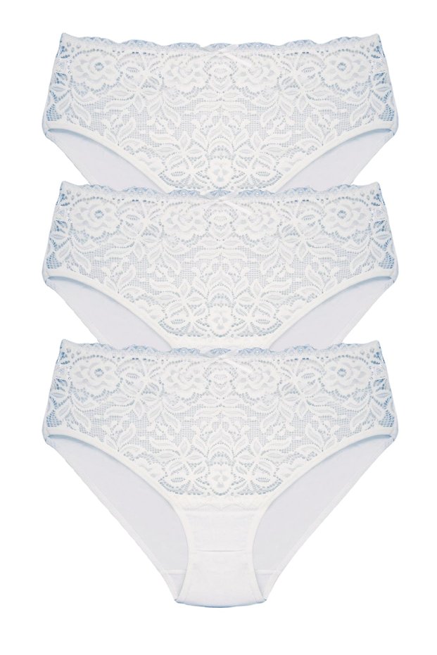 3-Piece Cotton Waist Lace Detailed High Waist Large Size Women's Panties