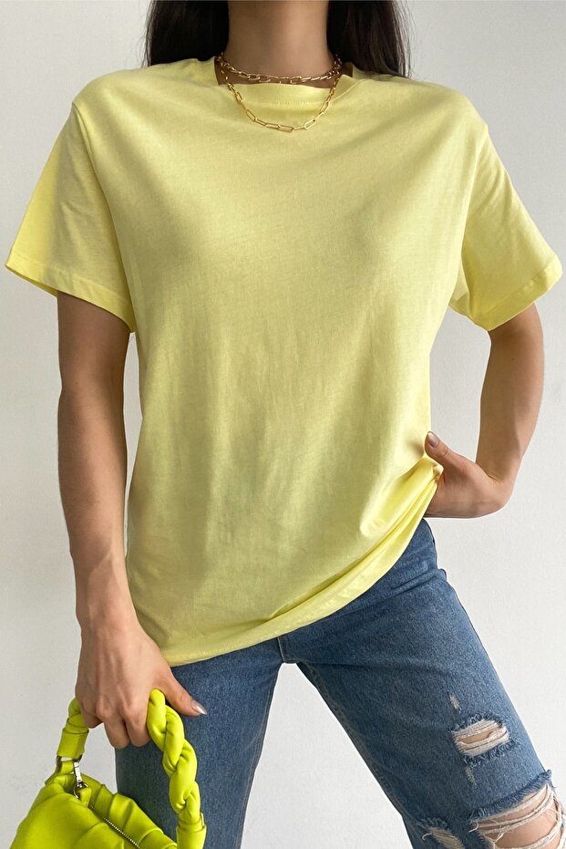 Women's Yellow Crew Neck Cotton Basic T-Shirt