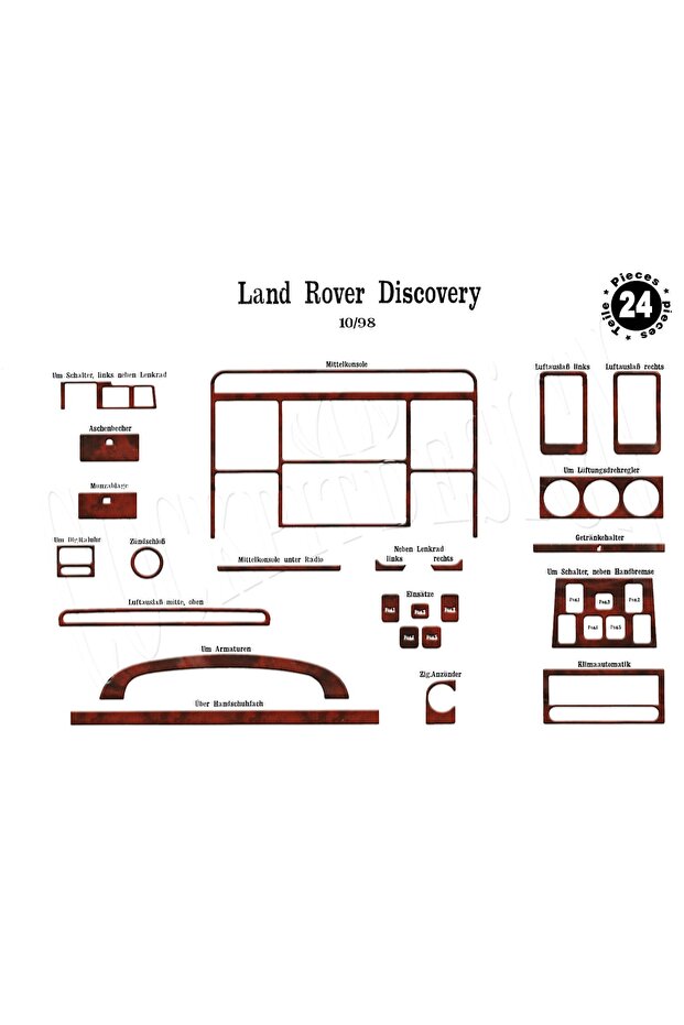 Meriç ® Land Rover Discovery Front Glove Box Trim Mahogany 24 Pieces 1998-2004