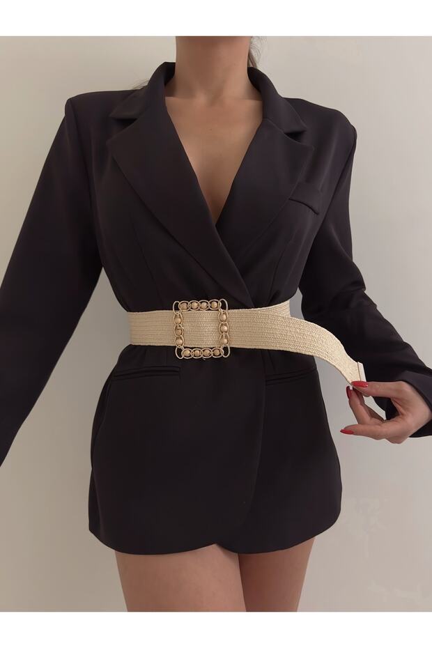 Elastic Straw Women's Belt with Mesh Buckle,Jacket Belt,Dress Belt,Shirt Belt