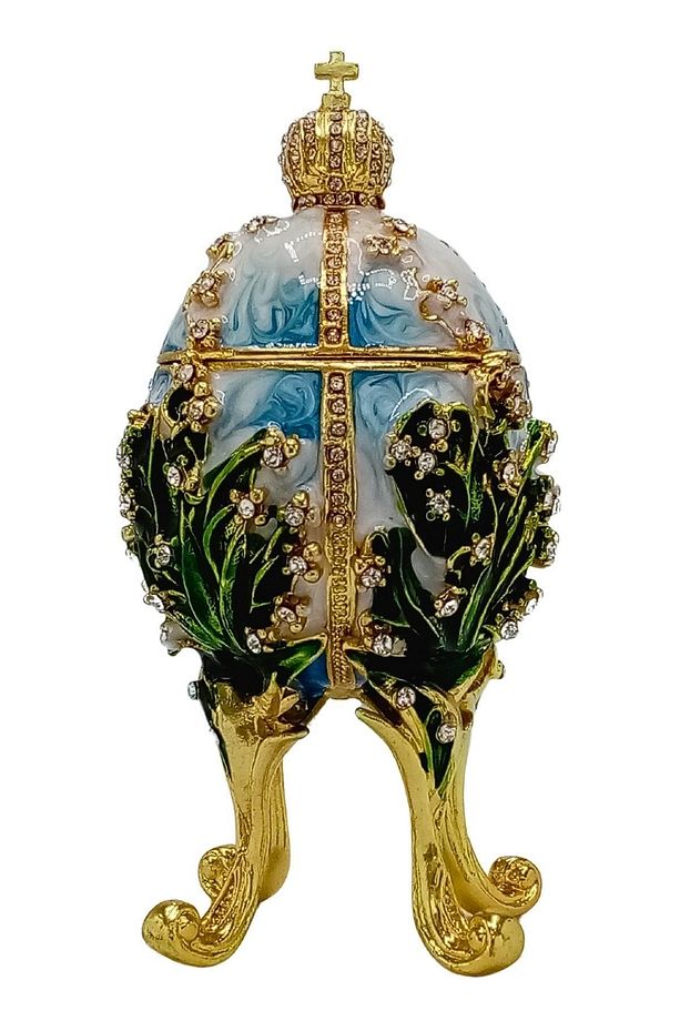 Faberge Yumurta Taşlı Lüks Mücevher Kutusu Mavi Yeşil 12cm Hediyeli - 4