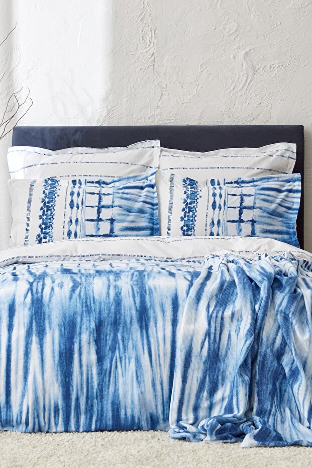 Adra 100% Cotton Double Pique Gift Duvet Cover Set Blue