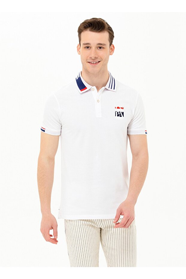 Polo Neck White Men's T-shirt Commune