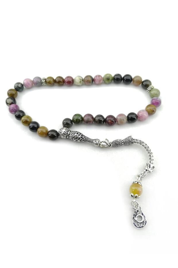 Certified Tourmaline Natural Stone Prayer Beads with Silver Fittings