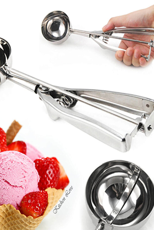 Steel Luxury Ball Shaped Ice Cream Spoon - Halva Serving Spoon