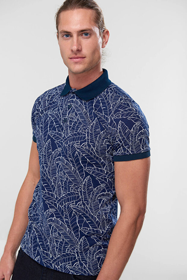 Handeks Lacivert Erkek Polo Yaka T-Shirt - Yaprak Desenli - 2