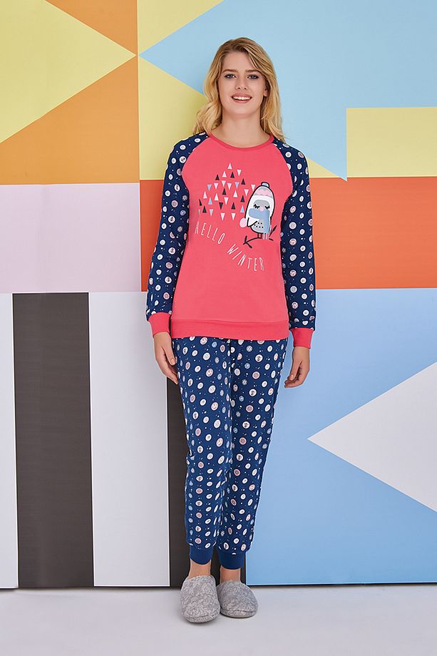 Kadın Pembe Uzun Kollu Pijama Takımı 1371 - 1